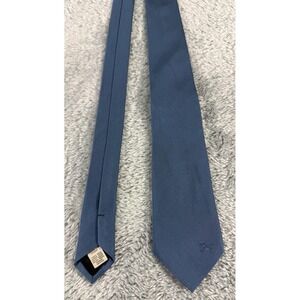 Burberry London Silk Tie Mens Classic Length Slim Blue Solid Logo Italy